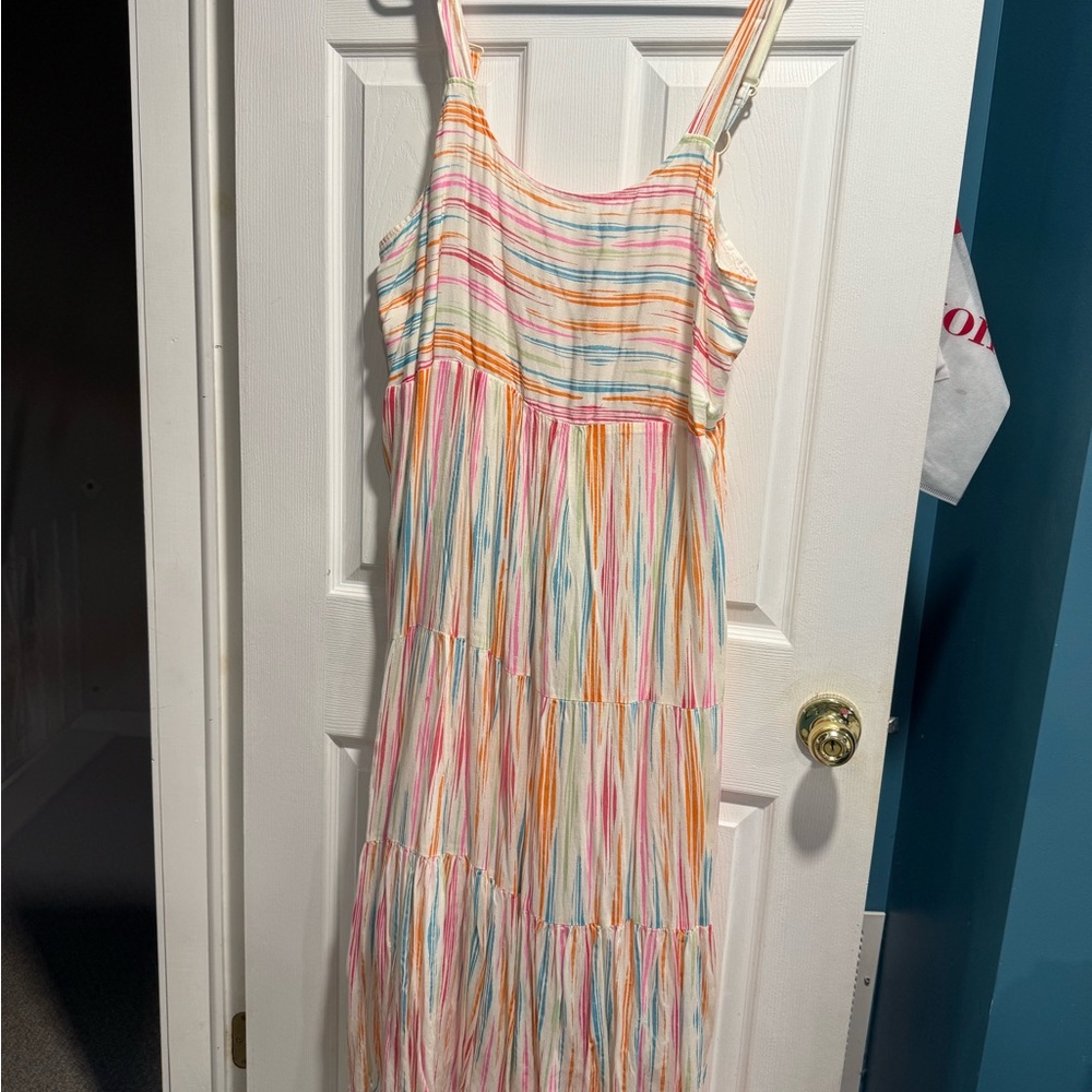 Pink and Orange Sleeveless Scoop Neck Sundress